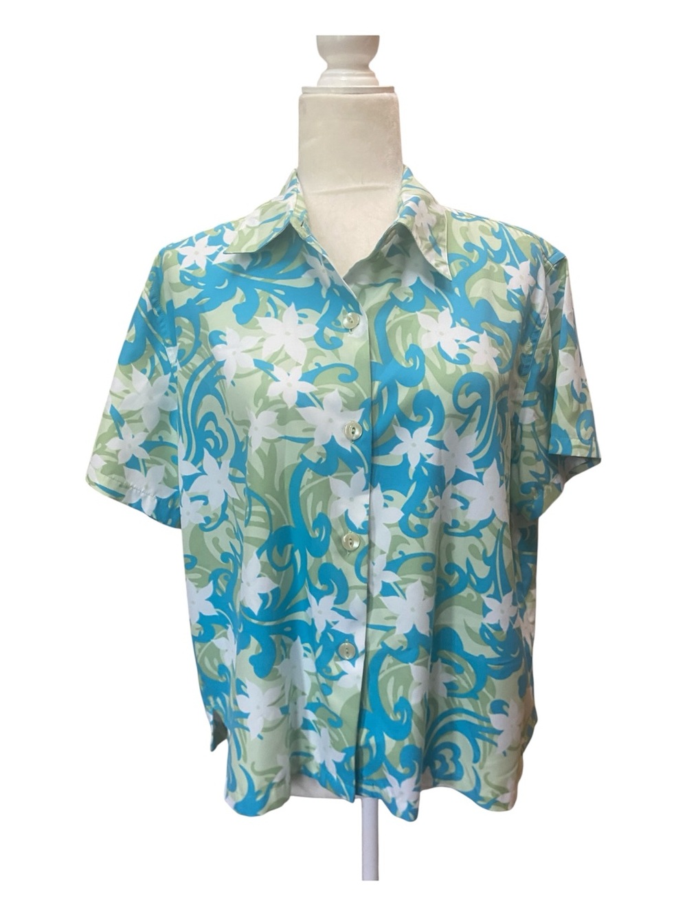 L.L.Bean Womens Button Up Vintage Camp Shirt Hawaiian Size Medium Retro 90s